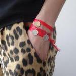 Leo Zodiac Sign Red Wristband- Sterling Silver 925..