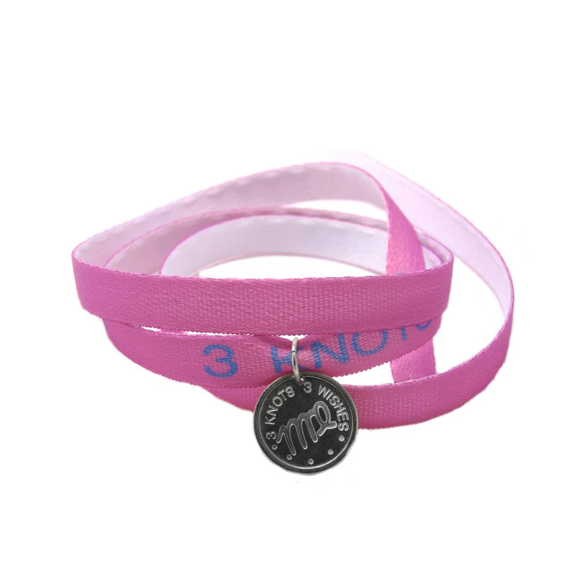 Virgo Zodiac Sign Pink Wristband- Sterling Silver 925 Pendant On Satin Ribbon
