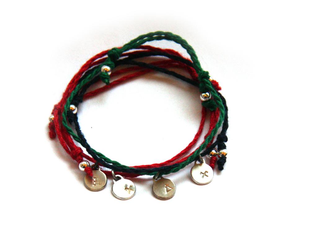 1 Handmade - Sign Bracelet Or Necklace - Handmade Sterling Silver 925 Pendant On Linen Thread- Choose Any